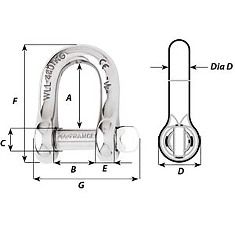 Wichard Captive Pin D Shackle  Diameter 10mm  1332 1405W